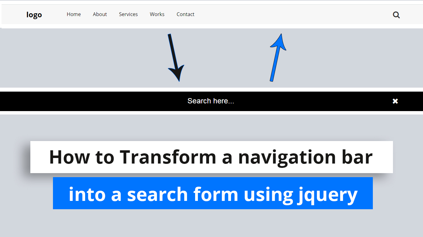 How to Transform a navigation bar into a search form using jQuery